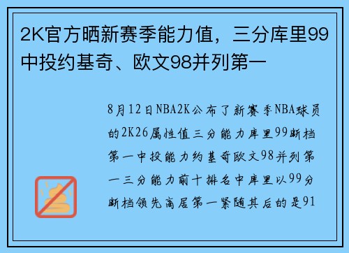 2K官方晒新赛季能力值，三分库里99中投约基奇、欧文98并列第一